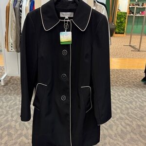 Anne Klein Black Trench Coat with White Piping